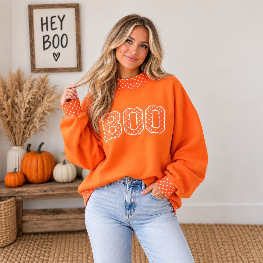 Boo Polka Dot Mock Neck Sweatshirt