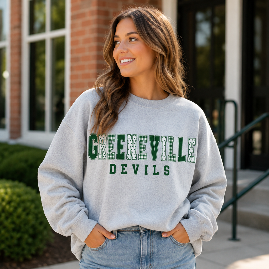 Greeneville Devils Gingham & Polka Dot Crewneck Sweatshirt