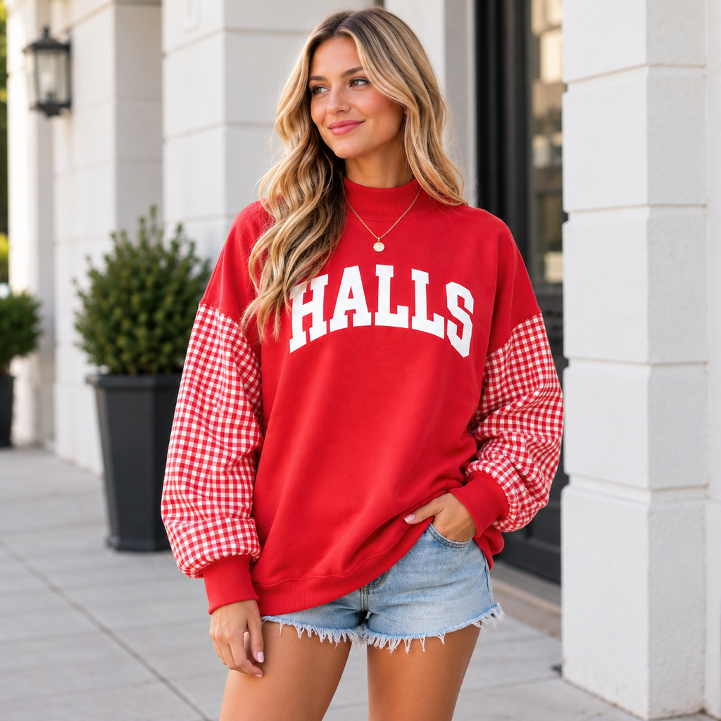 *PRE-ORDER* | Halls Gingham Sleeve Sweatshirt