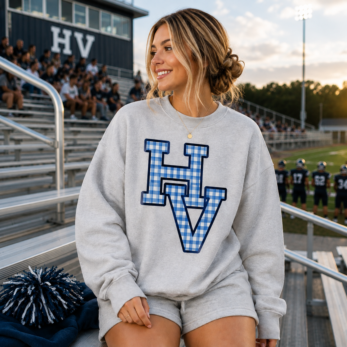 HV Blue Gingham Spirit Crewneck Sweatshirt