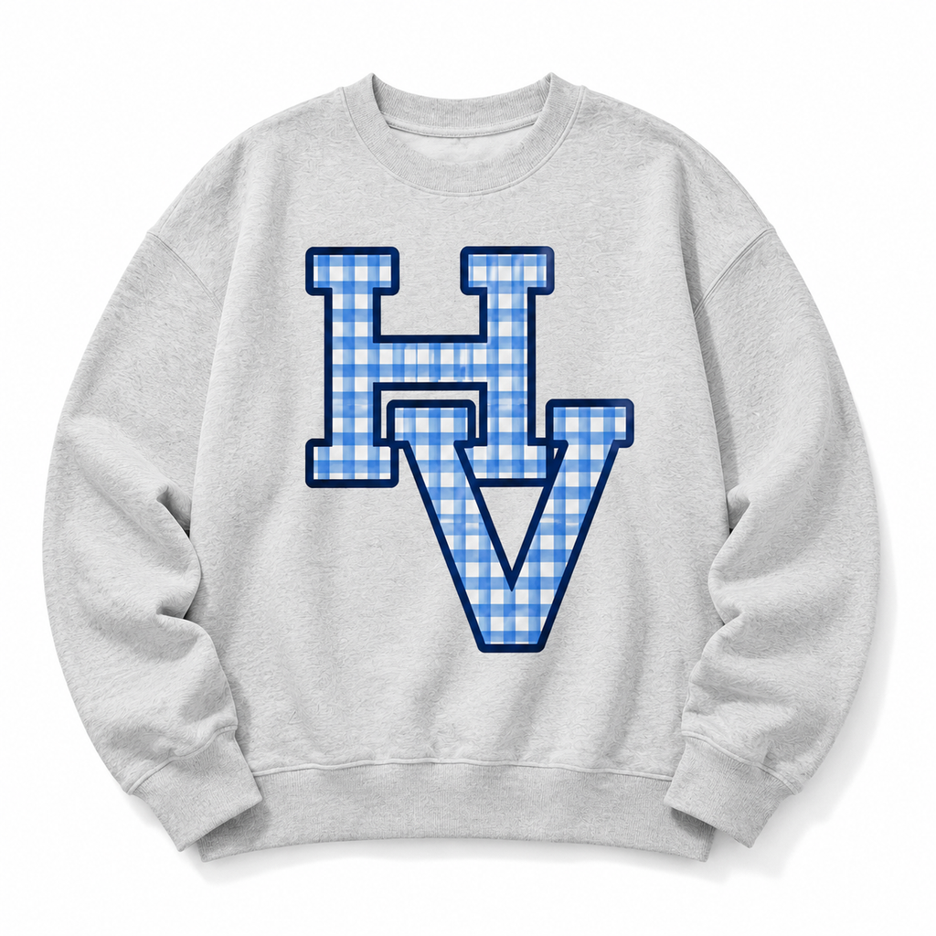 HV Blue Gingham Spirit Crewneck Sweatshirt