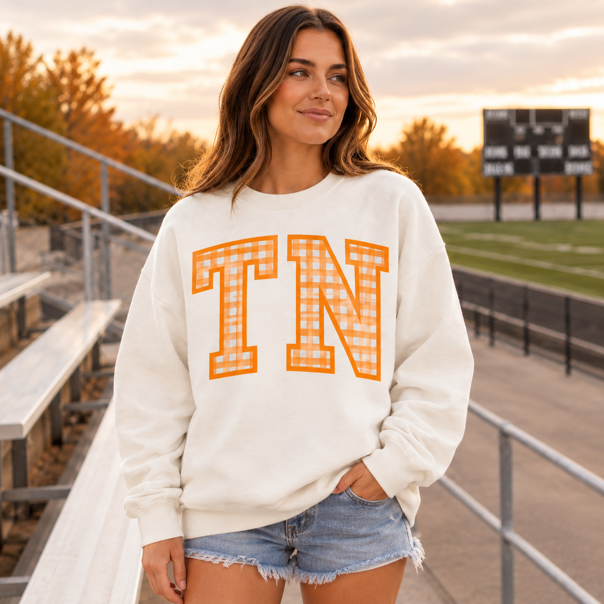 TN Gingham Oversized Crewneck Sweatshirt