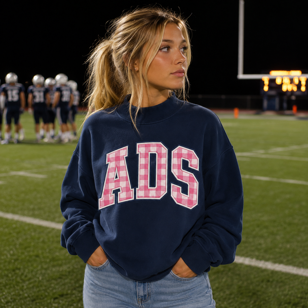 ADS Gingham Varsity Mockneck Sweatshirt