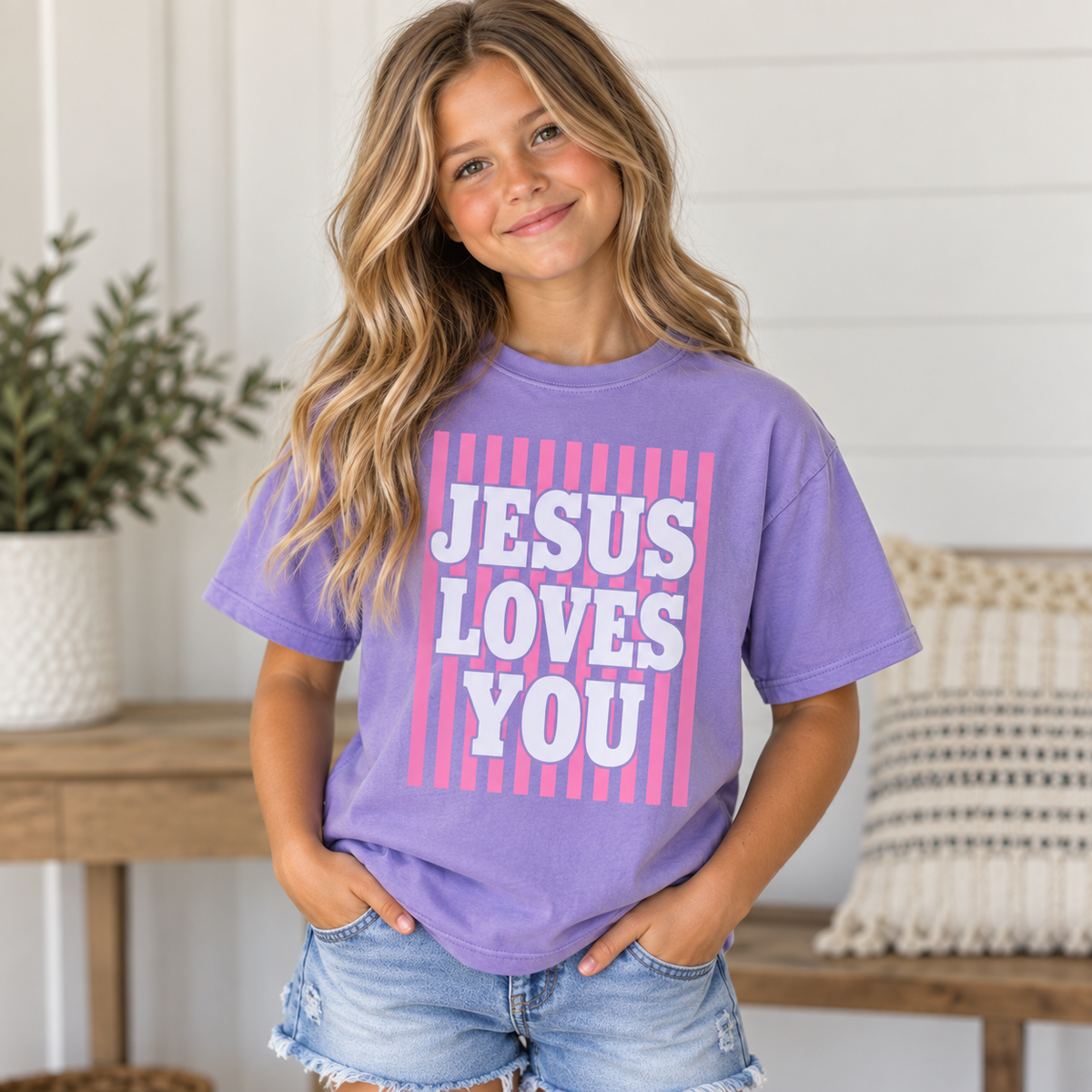 Youth Jesus Loves You Stripe Tee