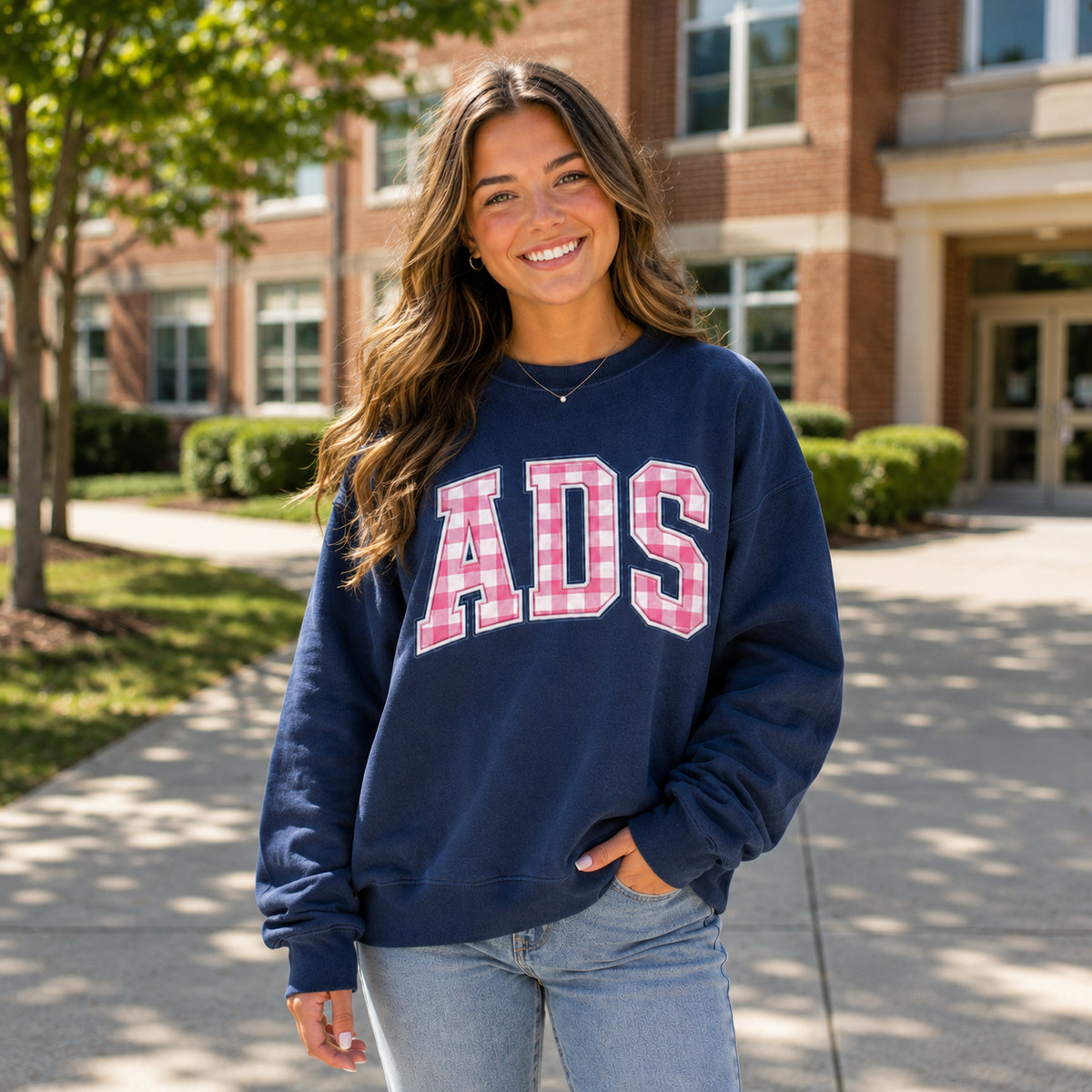 Pink Gingham ADS Navy Crewneck Sweatshirt