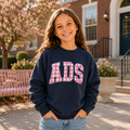Youth Pink Gingham ADS Navy Crewneck Sweatshirt