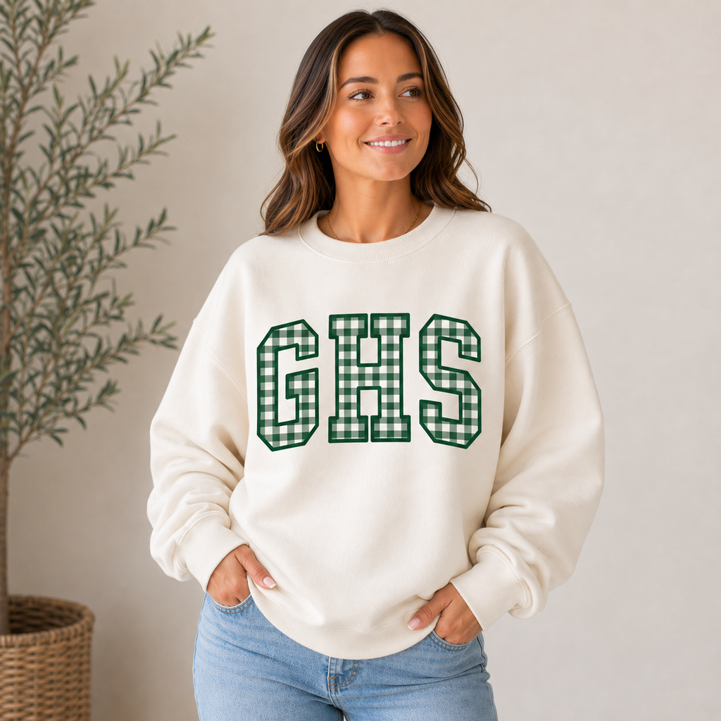GHS Green Gingham Women’s Oversized Cream Crewneck Sweatshirt