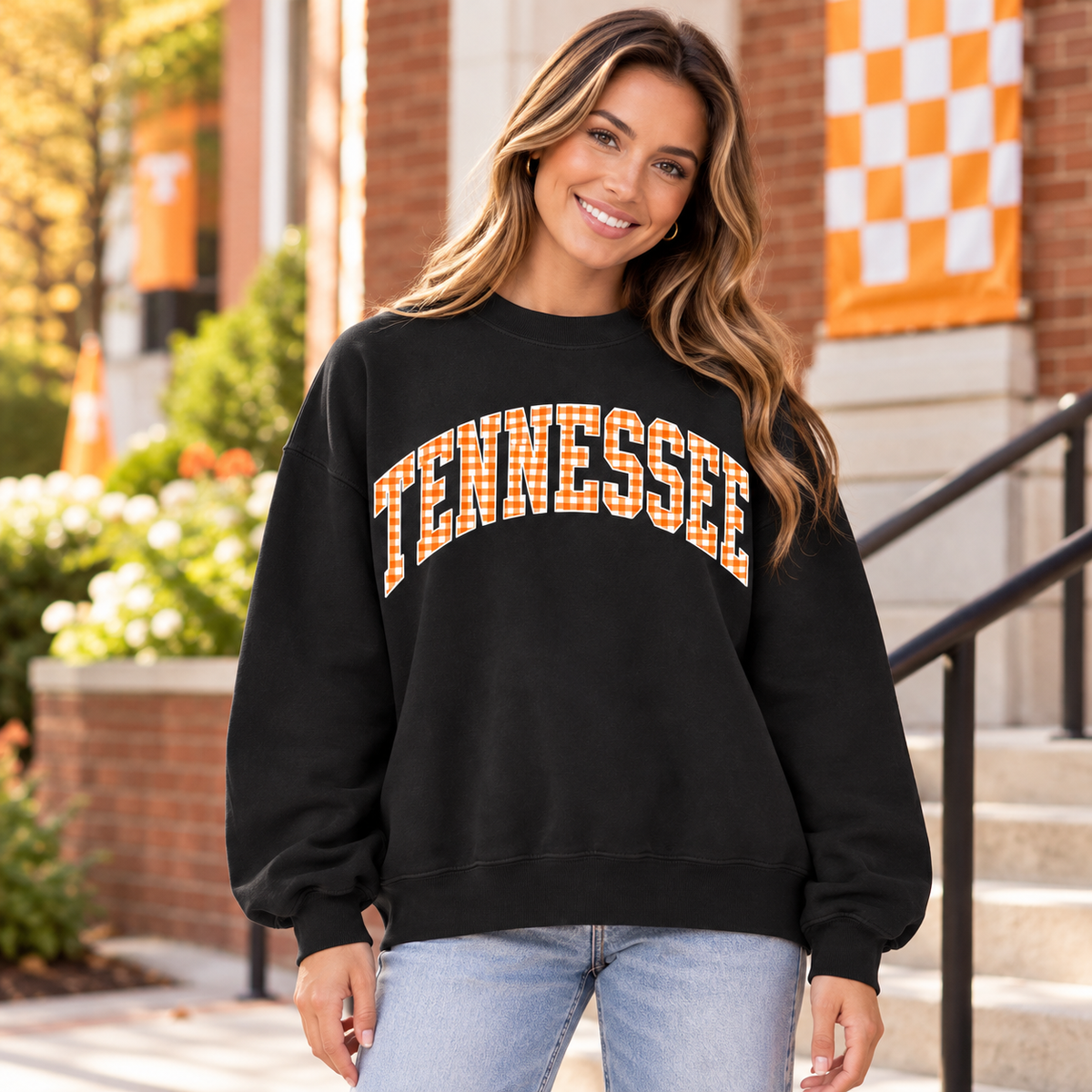 Tennessee Gingham Game Day Crewneck Sweatshirt