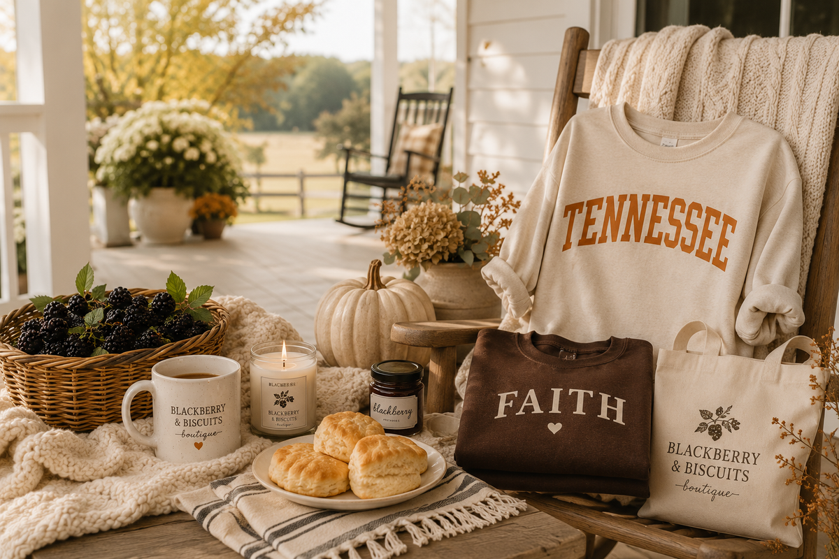Tennessee game day apparel and faith-inspired clothing from Blackberry & Biscuits Boutique.