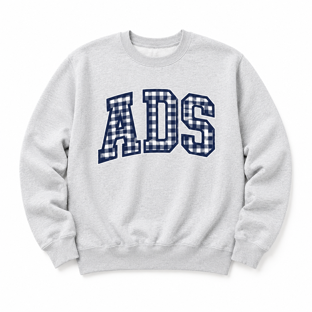 Youth ADS Navy Gingham Crewneck Sweatshirt