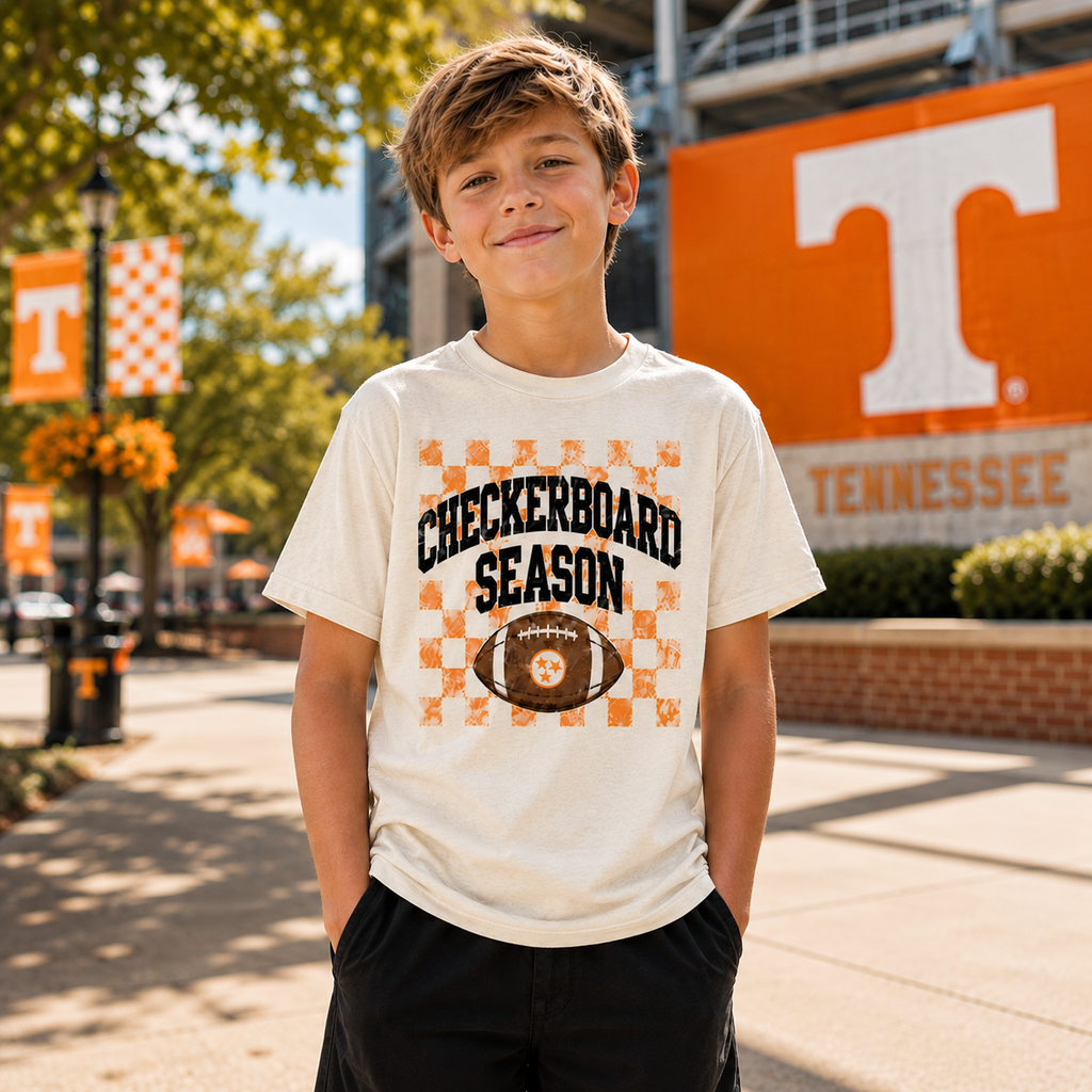Youth Checkerboard Season Football Tee